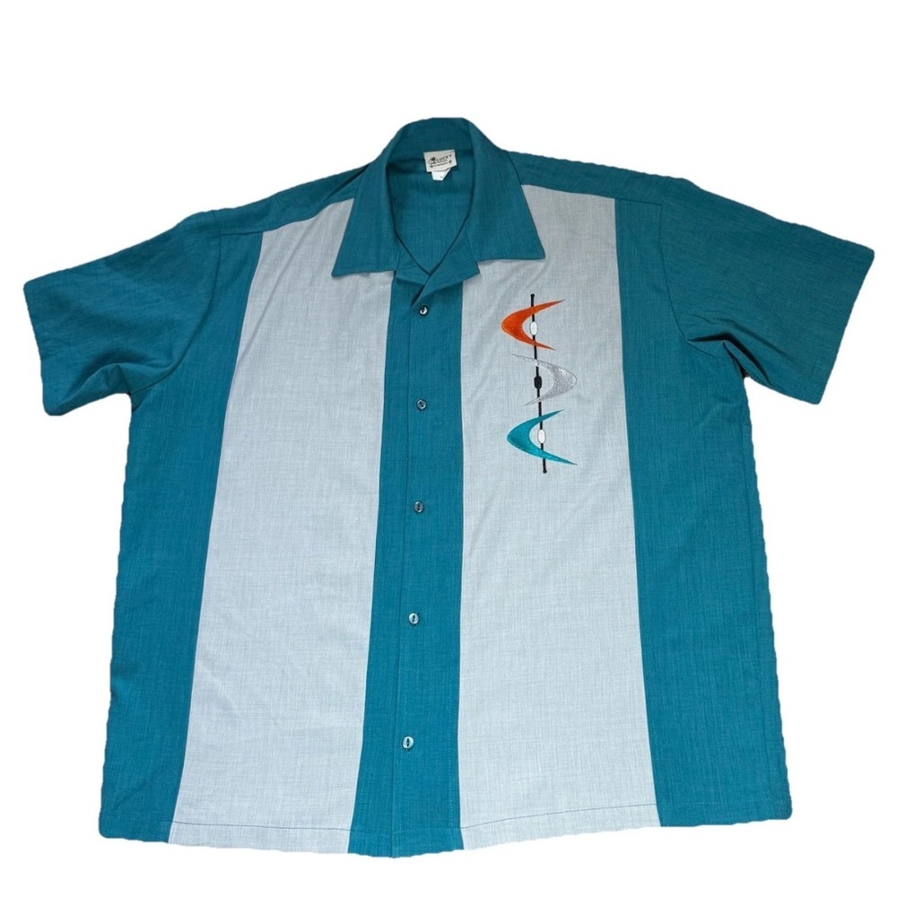Lucky Paradise Bowling Shirt 2X Teal Gray Atomic Boomerang Retro Rockabilly USA - Picture 4 of 6